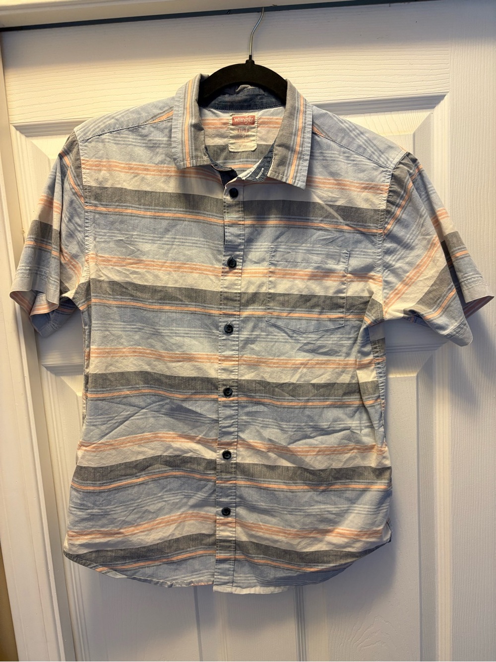 Wrangler Light Blue Striped Short-Sleeve Button-Down